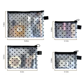 TRAKWAN 4-Piece Heart Printed Mesh Makeup Bag Set, Portable Travel Mesh Cosmetic Bags Toiletry Bags Makeup Purse Bags Mesh Zipper Storage Pouches for Home Offices Travel Accessories (White)