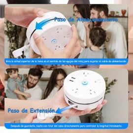 Zakulu Retráctil Regleta Con 4 Salidas 2 Usb Regleta Multicontactos