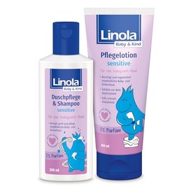 Linola Baby & Kind Sensitive Shower Care & Shampoo Sensitive and Care Lotion 2 x 200 ml for Sensitive Baby and Children's Skin