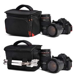 FOSOTO Camera Bag for SLR Cameras, Large Camera Shoulder Bag with Rain Cover Compatible with Nikon D3500 D5600 D7500, Canon EOS 6D 4000D 2000D, Sony Alpha A7RIII, black