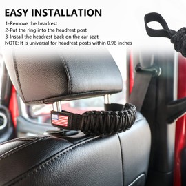 RERPRO Paracord Front Headrest Grab Handles for Auto Car Trucks SUV Off Road UTV Back Seat Handle for Jeep Wrangler Gladiator Ford Bronco Toyota Tacoma 2 Pack US Flag Black