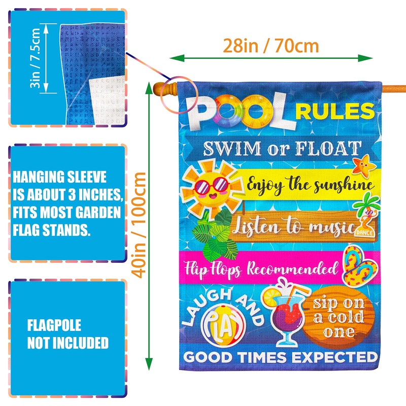 Pool Rules Signs and Decorations Outdoor, Summer Garden Flag Double
