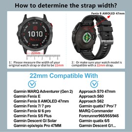 22mm Compatible with Garmin Fenix E/Fenix8 AMOLED 47mm/Fenix 7/7 Pro/6/6 Pro/5/5 Plus Watch Band,Soft Quickfit Silicone Straps for Forerunner 965 955/Approach S70 47mm/Instinct 2/quatix 7