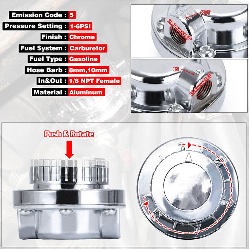 tieedhfu 1-5 Psi Adjustable Fuel Pressure Regulator Fuel Pressure Regulator
