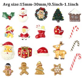 50pcs Christmas Charms Resin Saint Santa Snowman Tree Bell Deer Candy Cane Flatback Beads for Handcraft Christmas Indoor Outdoor Decoration