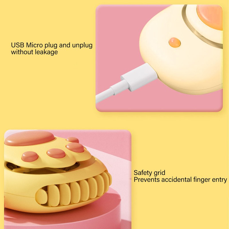 Mini Hanging Neck Fan Cat Paw Shape USB Rechargeable Quiet