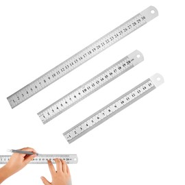 3PCS Metal Ruler Set Metal Ruler 30cm/20cm/15cm Straight Edge Ruler Silver Measuring Rulers Tool Stainless Steel Rulers for Student School Office Teaching Rulers