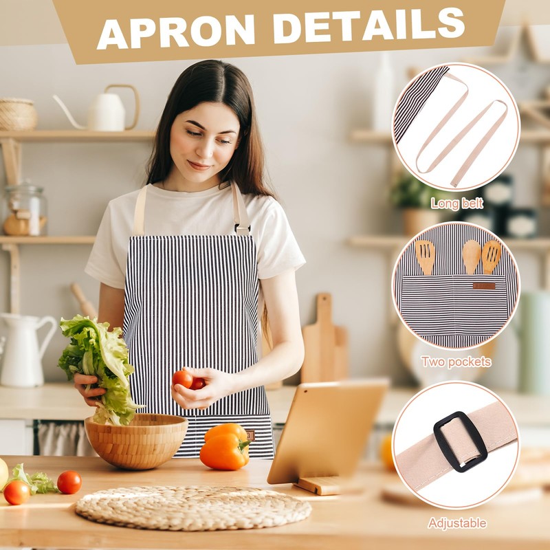 saerryor 2 Pack Kitchen Aprons for Women Men, Adjustable Stripel