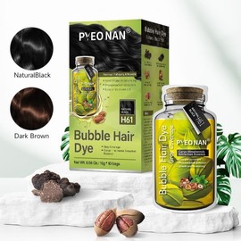 PYEONAN Unisex Bubble Hair Dye with Natural Plant Extracts, 2 in 1 Grey Coverage & Haircare Hair Dyeing Gel - Black or Dark Brown Coloring - Colour: Dark Brown (1pc)
