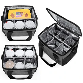 Trunab Reusable Drink Carrier for Delivery 6 Cups Insulated Drink Caddy with Handle and Shoulder Strap, Adjustable Dividers, Beverages Carrier Tote Bag, for Daily Life Takeout, Outdoors, Travel, Grey