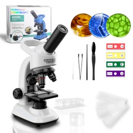 Double CC Kids Microscope,40-1600x Microscope Kit for Kids Beginners Children,STEM Kit,Prepared Slides,LED Light and Configured Various Operating Tools- Science Experiment Toy for Kids Ages 5-12