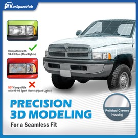 KarSpareHub Headlights W/Bulbs for 1994-2001 Dodge Ram 1500 2500 3500 Pickup, for 94-02 Ram 2500 3500 with Corner Parking Turn Signal Marker Lights