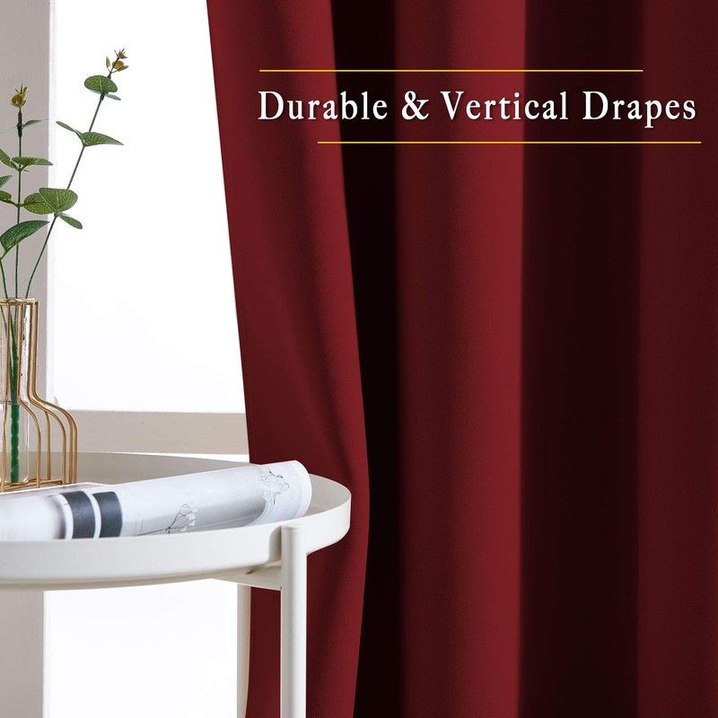 NICETOWN Burgundy Red Blackout Curtains Grommet - Thermal Insulated Solid