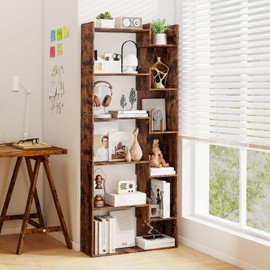 Tangkula 6-Tier Bookshelf, 64”H Tall Open Bookcase with Anti-Tip Kits, Home Office Free-Standing Wood Room Divider Display Shelf, Modern 11-Shelf Storage Rack for Study, Living Room (1, Rustic Brown)