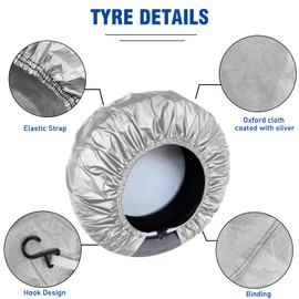 Jusen Durable Tire Cover Set of 4 - Heavy Duty Outdoor Waterproof Sunscreen Dustproof Tire Wheel Protector for Trailer, Camper, RV, Truck, SUV (Silver, S-13-15 Inch Tire Diameters)
