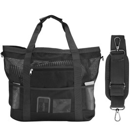 wanchel Mesh Beach Bags for Women - X-Large Waterproof Sandproof Tote Bag with Zipper Closure Pockets