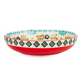 Signature Housewares Marrakesh 36 OZ Shallow Dinner Bowls/Deep Plates Perfect for Spaghetti and Salads - Set of 4 - Large Ceramic Bowls - Colorful Handpainted Pasta Bowls