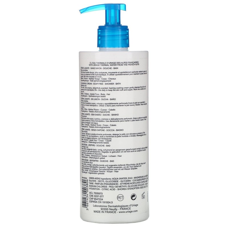 Uriage Cleansing Cream for Sensitive Skin, 500 ml