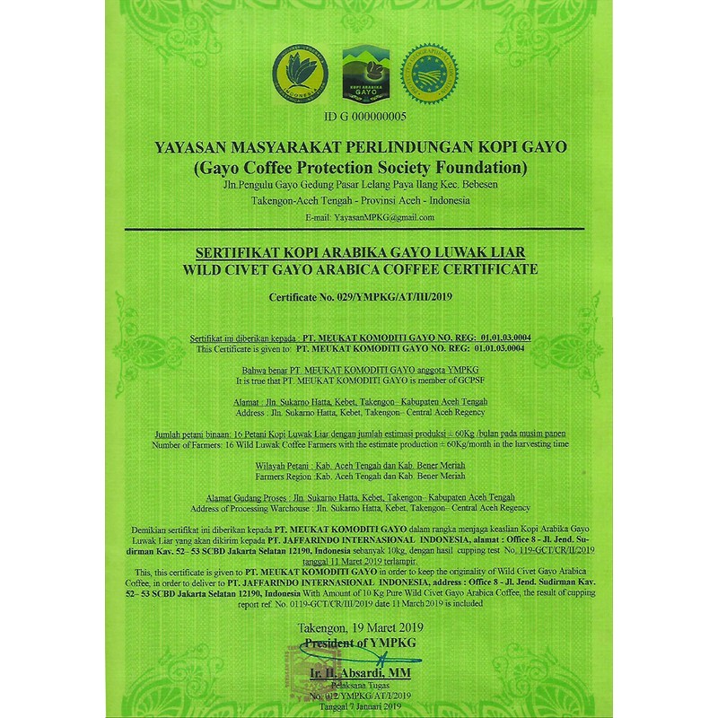 Wallacea Coffee Certified Wild Kopi Luwak Coffee Beans, Civet Coffee,