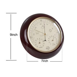 3 in 1 Cherry Round Wood Weather Station 9 Inch