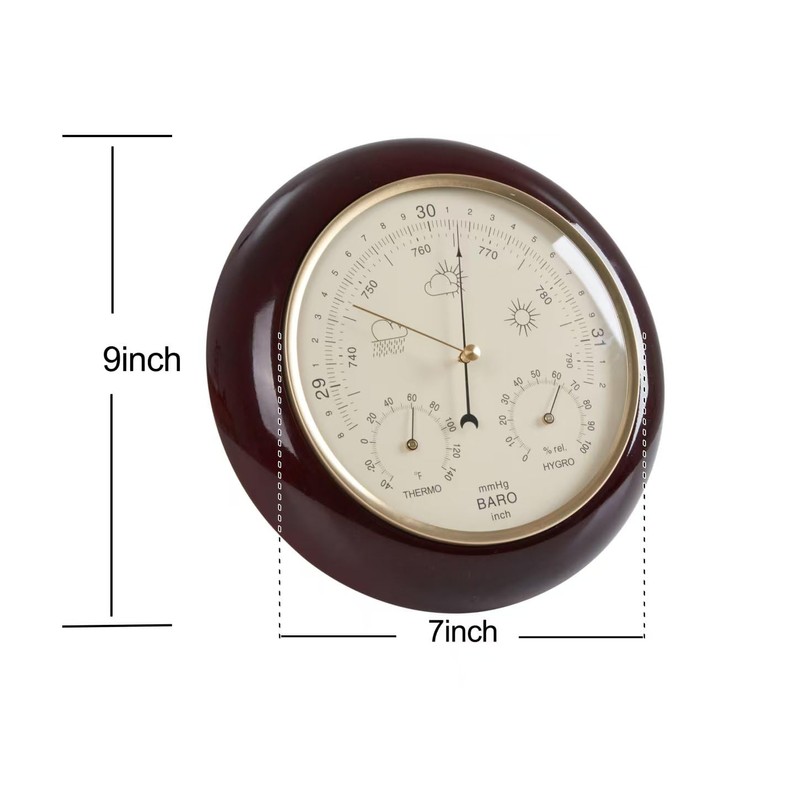 3 in 1 Cherry Round Wood Weather Station 9 Inch