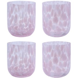 Stephanie Imports Set of 4 Handcrafted Double Old-Fashioned Confetti Drinking Glasses, 12 oz (Baby Pink & White)