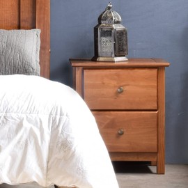 Grain Wood Furniture Shaker 2-Drawer Bedside Nightstand, Solid Wood with Walnut Finish