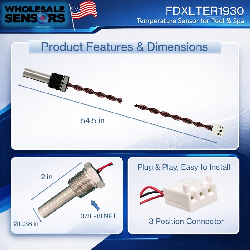 Wholesale Sensors Replacement Hayward FDXLTER1930 Heater Thermistor Sensor, Made in