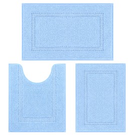 SHACOS Soft Fluffy Bathroom Rugs Set of 3 Pieces Bath Mats with U Shape Toilet Rugs Non Slip Washable Bath Rugs Absorbent Bathroom Carpet 16"x24"+20"x32"+U Shaped 20"x24", Light Blue