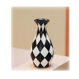 Modern Geometric Polyresin Handmade Vase, Nordic Style Decorative Centrepiece, Living Room Table Decor (Black/Whith001)