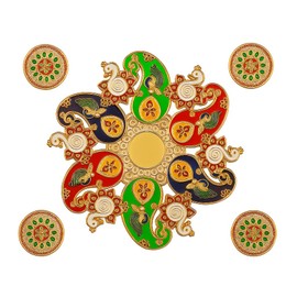 ARTISENIA Diwali Meena Rangoli - Decoración para el piso con forma de Diya, 5 piezas, decoración de mesa, piedras con lentejuelas, decoración tradicional para la puerta del hogar, color rosa