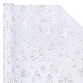 WRAPAHOLIC 30 Inch 3D Kraft Christmas Wrapping Paper - 30 Inch x 16.5 Feet - Silver and White Christmas Tree Wrapping Paper with Embossed Perfect for Holiday, Party Celebration