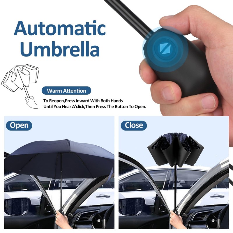 Compact Umbrella Windproof Strong - Automatic Windproof Inverted Umbrellas, Durable