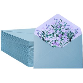 Paquete de 50 Sobres florales de invitación, sobres de 6.3 × 4.5 pulgadas para invitaciones con forro floral morado para bodas, cumpleaños, graduación, baby shower