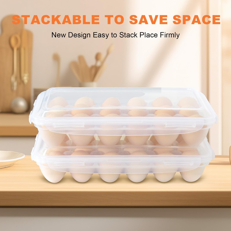 Obsoorth 2 Pack Egg Holder for Fridge with Lid, Stackable