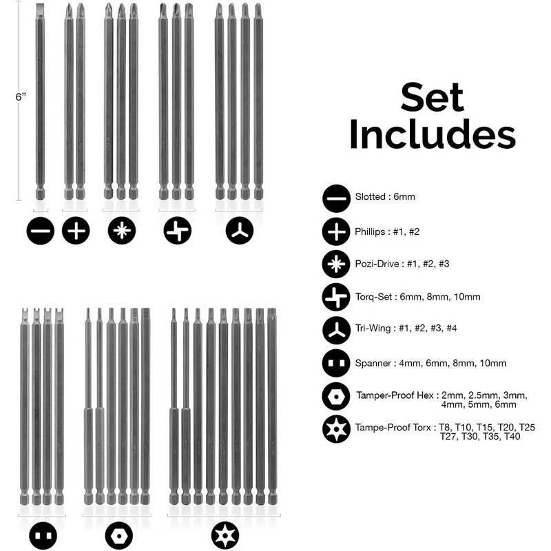 NEIKO 10224A 1/4" Extra Long Security Bit Set, 32 Piece