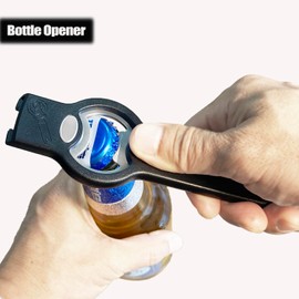 3-in-1 Magnetic Bottle and Can Opener for Refrigerator, Stainless Steel Manual Can Punch Opener for Liquid with Cap Catcher, Stick to Fridge for Easy Storage, Can Tapper Church Key with Magnet (Black)
