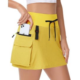 MIVEI 14" Women's Hiking Cargo Skorts Skirts Golf High Waisted Dressy Casual with Zipper Pockets Quick Dry Athletic Skort Yellow
