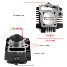 PowerMotor 52.4mm Cylinder Assembly with Gaskets and Piston Ring Rebuild Kit for 4-Stroke 1P52FMH Horizontal Engine 110cc ATV Dirt Pit Bike Go Karts Quad 4 Wheeler Dune Buggys Motorcycle