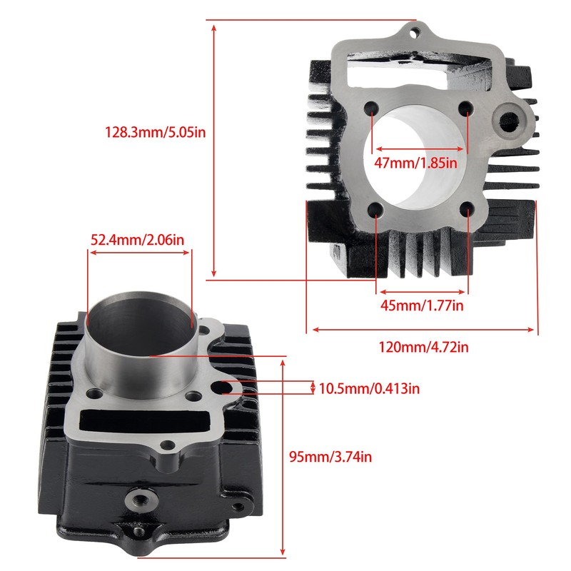 PowerMotor 52.4mm Cylinder Assembly with Gaskets and Piston Ring Rebuild