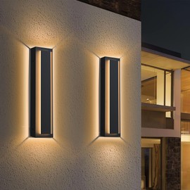Picico 12in Modern LED Outdoor Wall Lights, Dimmable Black Exterior Wall Sconce Lighting Fixtures, Rectangular Mini Outdoor Garage Lights, 360° Beam Angle,Vertical Outdoor Lights for House Porch