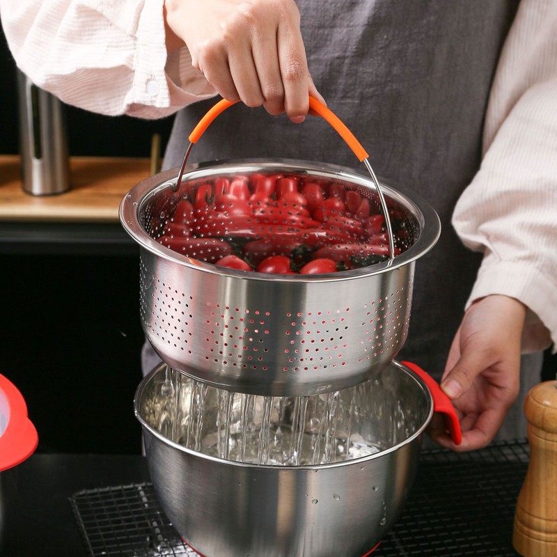 MultiFunctional Stainless Steel Rice Steaming Basket Vegetable Cleaning Fruit Basket