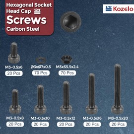 Kozelo 400pcs M3 Hex Socket Bolt Cap Bolt Nut Assortment Kit [M3x6/8/10/12/16/20/25mm] Alloy Steel Full Screw Black Oxide 12.9 Internal Hex Screws for 3D Printer