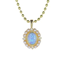 Opal 925 Sterling Silver Pearl Necklace, Blue Opal, Cubic Zicronia Birthstone, Dainty Necklace for Women, Agate