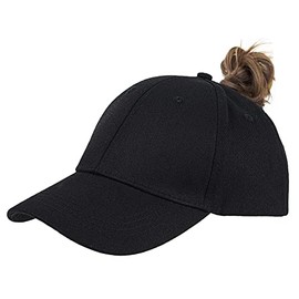 Women Girl Ponytail-Baseball-Hat Cap - Uv Sun Protection Cotton Messy Buns Ponycaps Sport Trucker Hats Caps Black