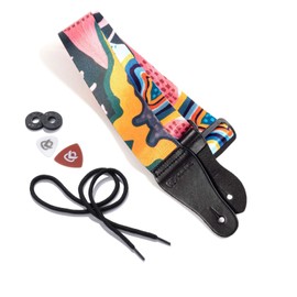 KLIQ Vintage Woven Artist Series Guitar Strap for Acoustic and Electric Guitars + 2 Free Rubber Strap Locks, 2 Free Guitar Picks and 1 Free Lace | Terylene Printed |"Anemone" by KLA