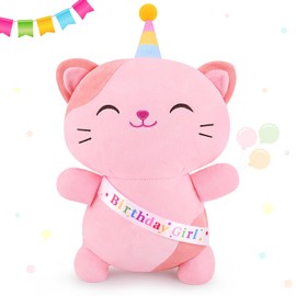 Achwishap Cat Stuffed Animal,Birthday Girls Cat Plush,14” Cats Plush Toys,Cute Plushies Birthday Gifts for Girls,Kawaii Kitten Plushie Huggging Pillow,Cuddly Animal Body Pillow for Kids Adults,Pink