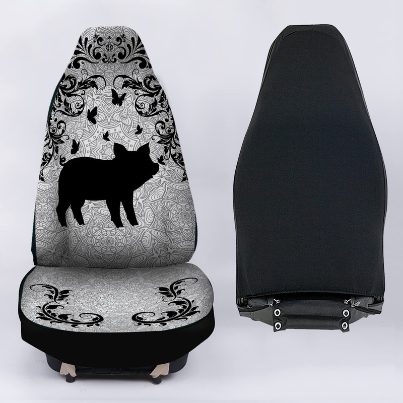 Bulopur Black & White Pigs Flowers Print Automotive Seat Cover,