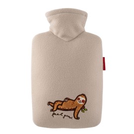 Hugo Frosch Classic Hot Water Bottle 1.8 L with Fleece Cover Feel Good Beige
