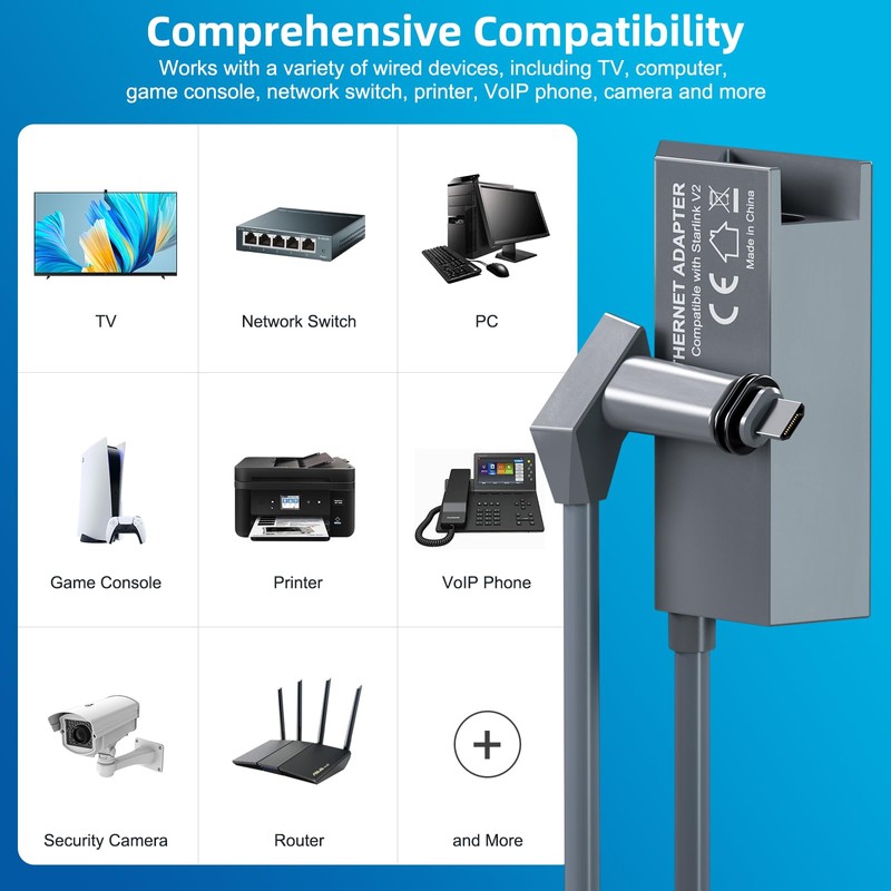 Starlink Ethernet Adapter for Rectangular Satellite Internet V2, Starlink Adapter